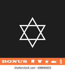 Star David icon flat. White pictogram on black background. Vector illustration symbol and bonus button tooth, vase, star, mirror, bottle