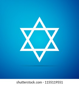 Star of David icon isolated on blue background. Jewish religion symbol. Flat design. Vector Illustration