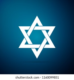 Star of David icon isolated on blue background. Flat design. Vector Illustration