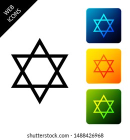 Star of David icon isolated on white background. Jewish religion symbol. Set icons colorful square buttons. Vector Illustration
