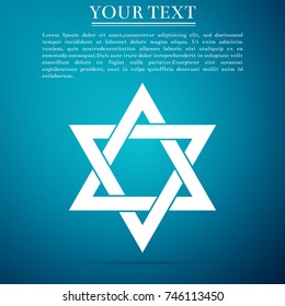 Star of David icon isolated on blue background. Flat design. Vector Illustration