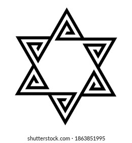 Stern von David Symbol. Israelisches jüdisches Symbol im Stammesstil. Schwarze Vektorgrafik einzeln auf weißem Hintergrund. 