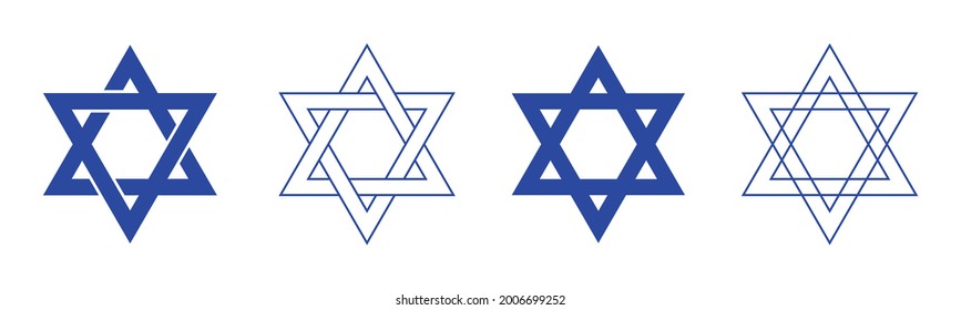 Star david. Icon of jewish star. Jew hexagram. Icon for israel, judaism and hanukkah. Sign of hebrew. Blue logo for passover, jerusalem, magen. Symbol of shalom. Banner for hashana. Vector.