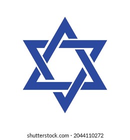 Star david. Icon of jewish star. Jew hexagram. Icon for israel, judaism and hanukkah. Sign of hebrew. Blue logo for passover, jerusalem, magen. Symbol of shalom. Banner for hashana. Vector.