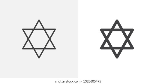 Star of David icon. line and glyph version, outline and filled vector sign. Jewish star linear and full pictogram. Judaism symbol, logo illustration. Different style icons set