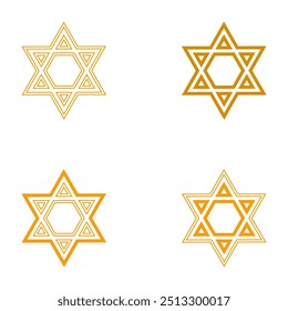 Stern-David-Symbol auf weißem Hintergrund. Religiöses jüdisches israelisches Symbol. Judentum, Religion, Hanukka, sechs Sterne. Vektor einzeln auf weißem Hintergrund.