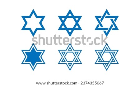 Star David icon on white background. Jewish Israeli religiuos symbol. Judaism, religion, hanukkah, six pointed star, pray for israel, no war. Outline flat and colored style vector illustration,