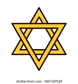 star of david icon over white background, line and fill style, vector illustration