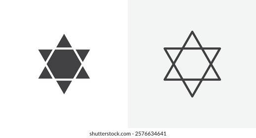 Star of david icon set in black flat solid and outlined style.