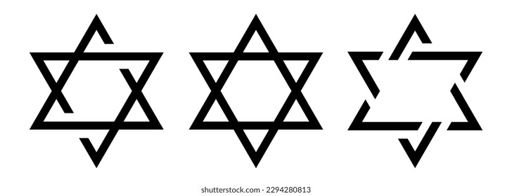 Star of David icon set. Judaism sign. Six pointed star. Vector isolated on white background.