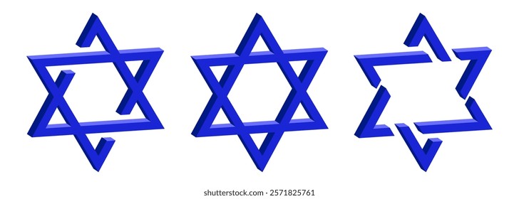 Star of David icon set. Judaism isometric sign. Six pointed star. Vector isolated on white background.