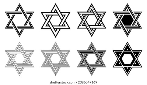 Star of David icon set. Symbol of Judaism. Vector illustration