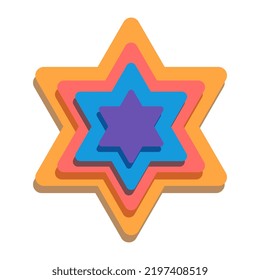 Star of David icon vector illustration isolated on white background. David star in bright warm colors with shadows. Vector illustration in flat style 