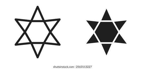 Star of david icons in black line and filled versions