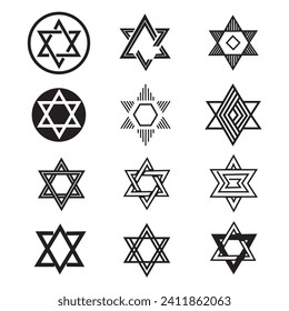 Star of David icons set. Vector illustration on white background