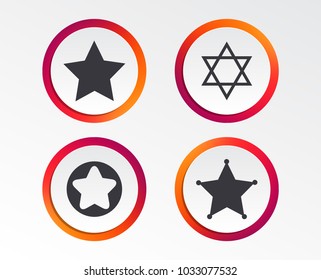 Star of David icons. Sheriff police sign. Symbol of Israel. Infographic design buttons. Circle templates. Vector