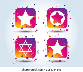 Star of David icons. Sheriff police sign. Symbol of Israel. Colour gradient square buttons. Flat design concept. Vector