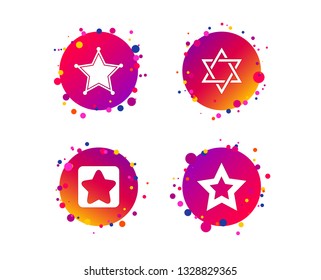 Star of David icons. Sheriff police sign. Symbol of Israel. Gradient circle buttons with icons. Random dots design. Vector