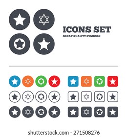 Star of David icons. Sheriff police sign. Symbol of Israel. Web buttons set. Circles and squares templates. Vector