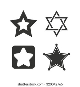 Star of David icons. Sheriff police sign. Symbol of Israel. Flat icons on white. Vector