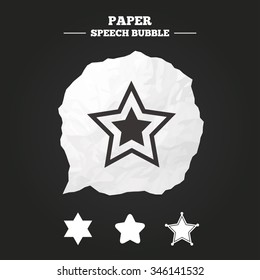Star of David icons. Sheriff police sign. Symbol of Israel. Paper speech bubble with icon.