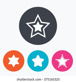 Star of David icons. Sheriff police sign. Symbol of Israel. Circle flat buttons with icon.