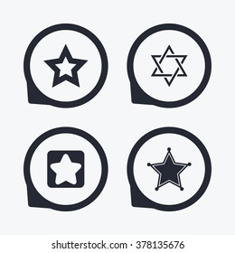 Star of David icons. Sheriff police sign. Symbol of Israel. Flat icon pointers.