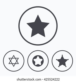 Star of David icons. Sheriff police sign. Symbol of Israel. Icons in circles.