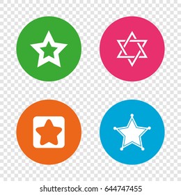 Star of David icons. Sheriff police sign. Symbol of Israel. Round buttons on transparent background. Vector