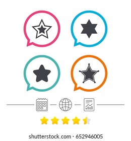 Star of David icons. Sheriff police sign. Symbol of Israel. Calendar, internet globe and report linear icons. Star vote ranking. Vector
