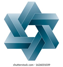 Star of David. Impossible hexagram shape. Vector optical illusion icon on white background.