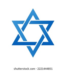 Star of David isolated. Vector illustration of Jewish traditional symbol. Blue six pointed star on white background. 