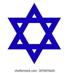 Star of David, Star of Israel, in dark blue on white background, vector icon. 