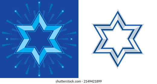 Star of David with the Israeli flags and fireworks. Independence Day of Israel concept. Vector illustration