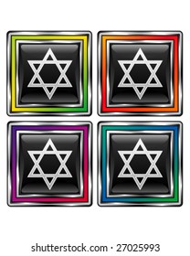 Star of David Jewish icon on square vector button