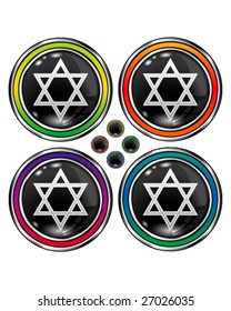 Star of David Jewish icon on round vector button