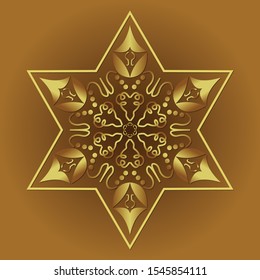 Star of David, jewish religious symbol in golden filigree design on golden background. Isolated graphics