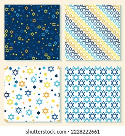 Star of David Jewish religious symbol vector seamless pattern graphic design. Hanukkah hebrew background print. Jewish identity and Judaism hexagram shape Star of David symbol. Seamless pattern set