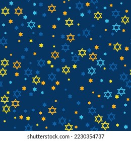 Estrella de David, símbolo religioso judío vector diseño gráfico de patrones sin fisuras. Huella de fondo hebrea de Hanukkah. La identidad judía y el hexagrama judaísmo forma el símbolo Estrella de David. Ornamento sin mangas.