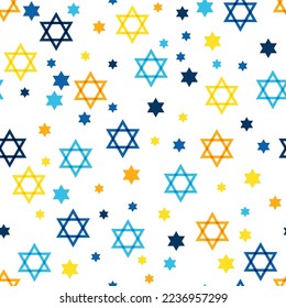 Estrella de David, símbolo religioso judío vector diseño gráfico de patrones sin fisuras. Huella de fondo hebrea de Hanukkah. La identidad judía y el hexagrama judaísmo forma el símbolo Estrella de David. Patrón de motivo de repetición