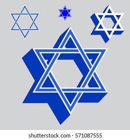 Star of David, Jewish religious symbols. Vector illustration symbol set.