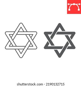 Star David line and glyph icon, hanukkah and symbol, Star of David vector icon, vector graphics, editable stroke outline sign, eps 10.
