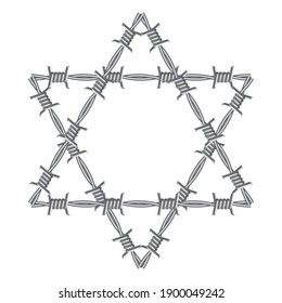 The Star of David made from barbed wire. Realistic Jewish symbol, hexagram shape. Vector design element for International Holocaust Remembrance Day, Israel's Memorial Day.