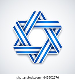 Star of David made of interlaced ribbon with Israel flag stripes. Vector illustration for Israel national holidays.