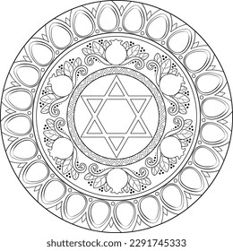 Star of David mandala coloring page. Judaism linear illustration