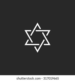 Star of David monogram logo, hexagram of thin line as a Jewish symbol