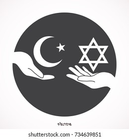 star of David, Moon and star. Palestine and Israel as metaphor of peace and peaceful coexistence