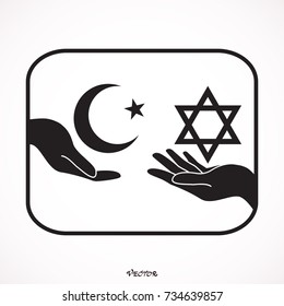 star of David, Moon and star. Palestine and Israel as metaphor of peace and peaceful coexistence