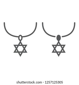 Star of david necklace line and glyph icon, jewellery and accessory, chain with jewish star sign, vector graphics, a linear pattern on a white background.