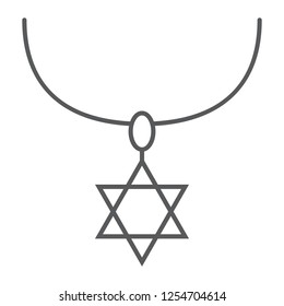 Star of david necklace thin line icon, jewellery and accessory, chain with jewish star sign, vector graphics, a linear pattern on a white background, eps 10.